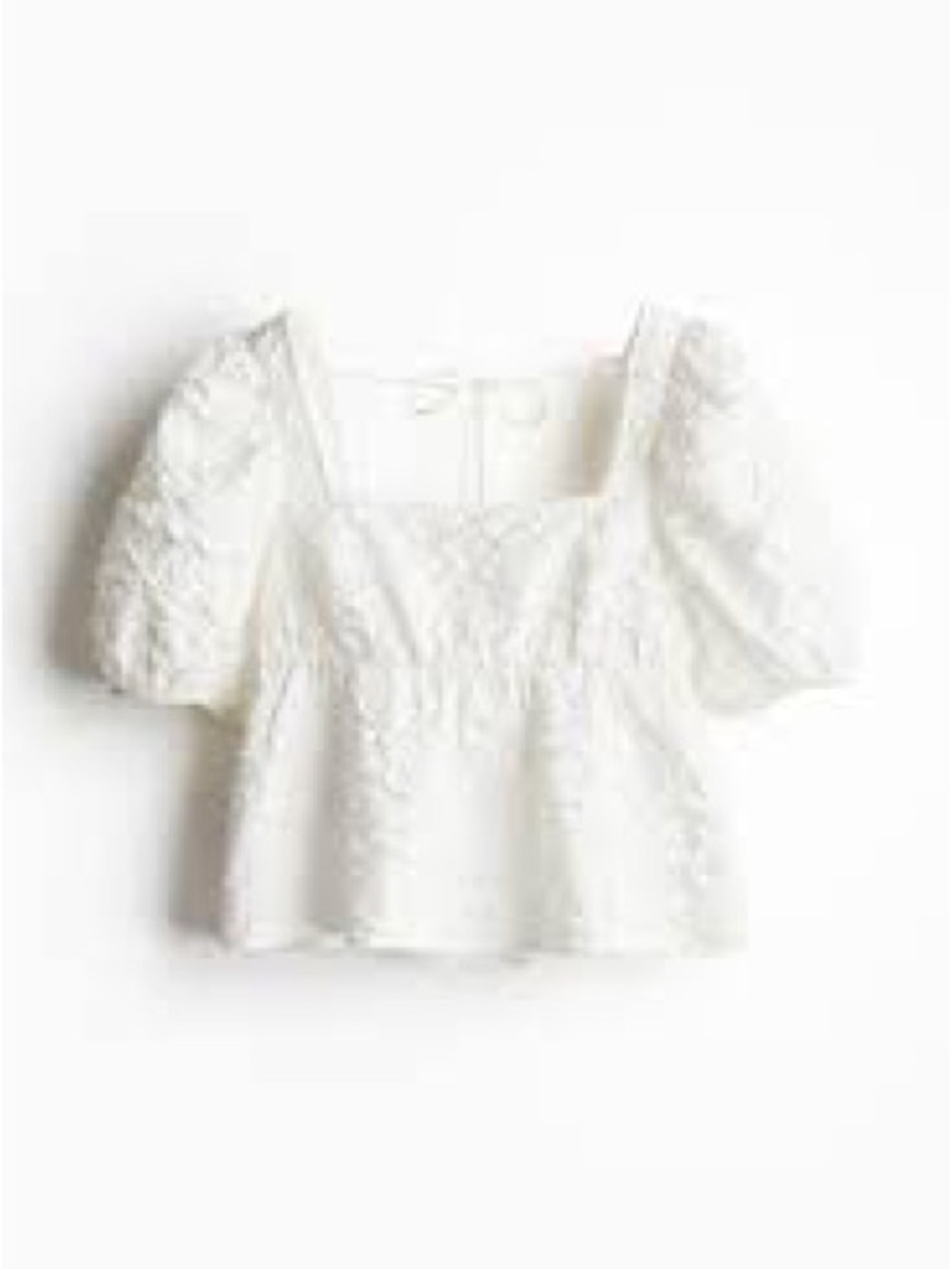 H&M White Lace Square Neck Puff Sleeve Top
